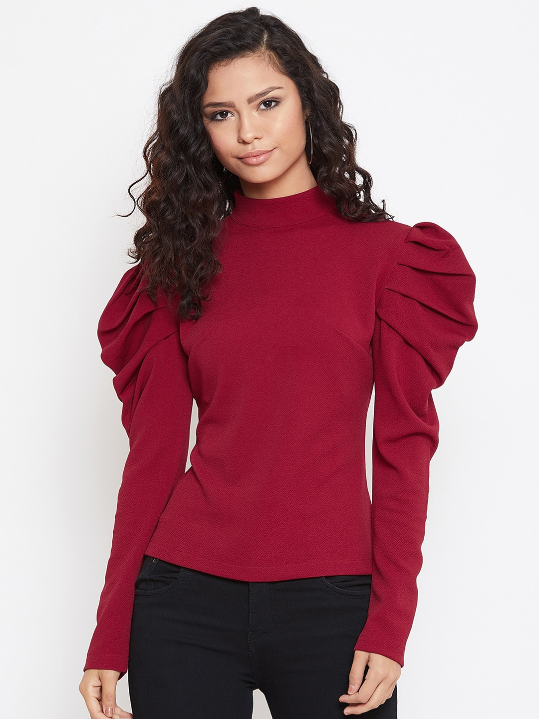 Zastraa High Neck Puff Sleeves Top