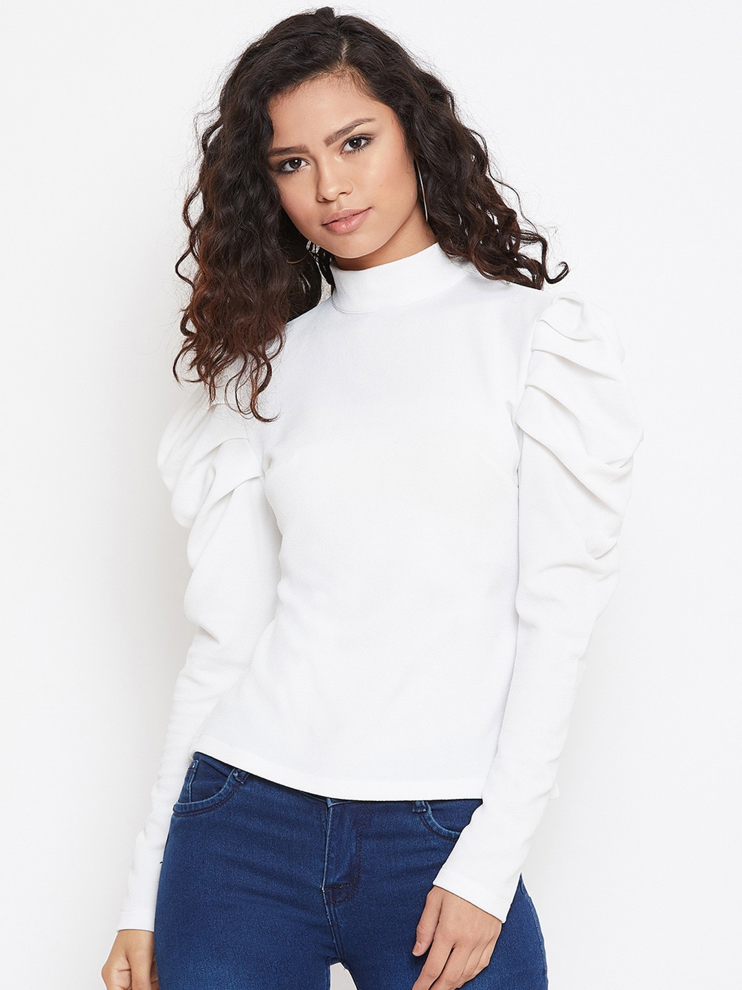 Zastraa High Neck Puff Sleeves Top