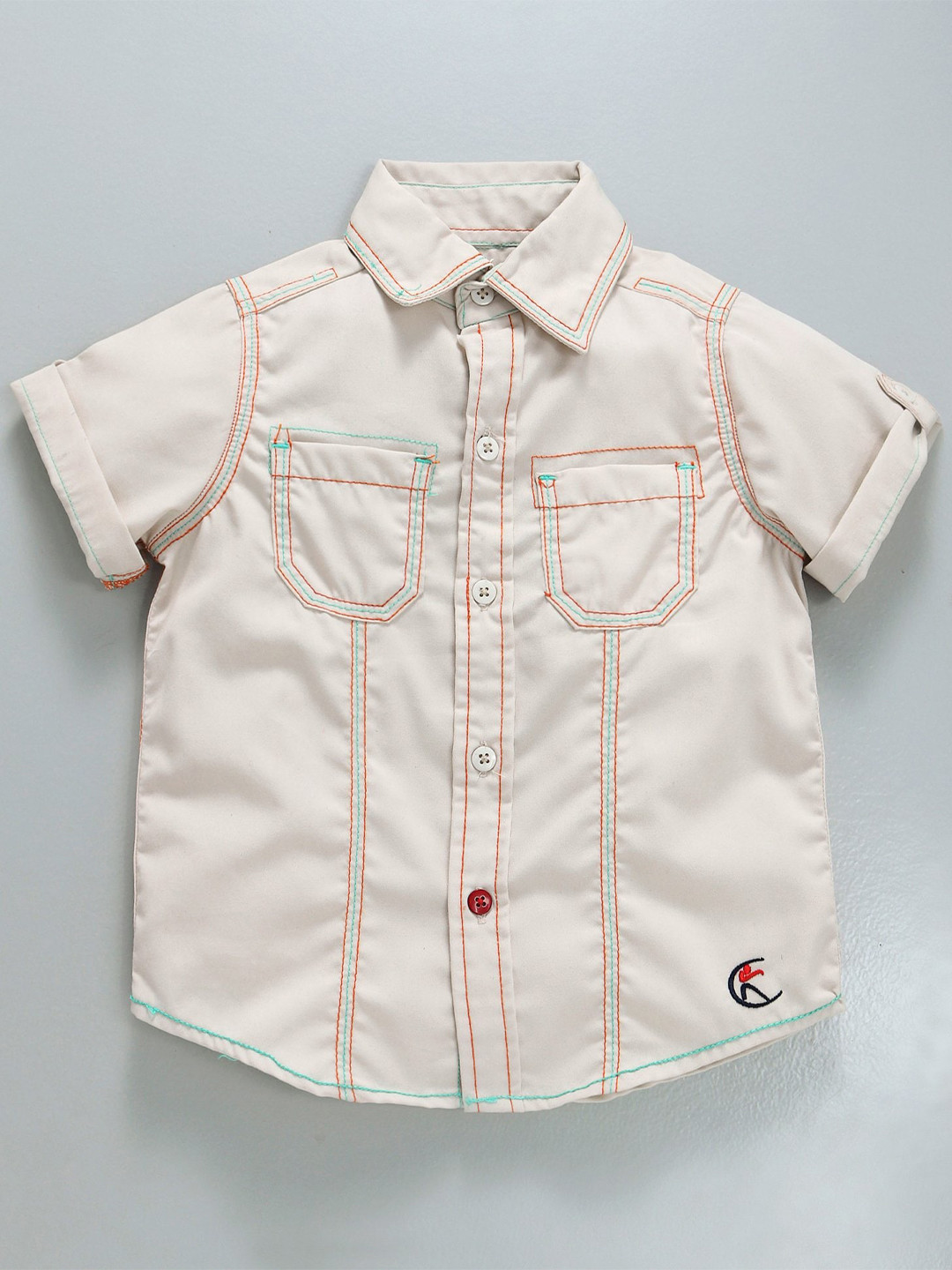 KiddoPanti Boys Standard Roll Up Sleeves Pure Cotton Casual Shirt