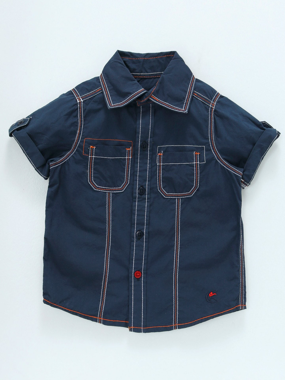 KiddoPanti Boys Standard Roll-Up Sleeves Pure Cotton Casual Shirt