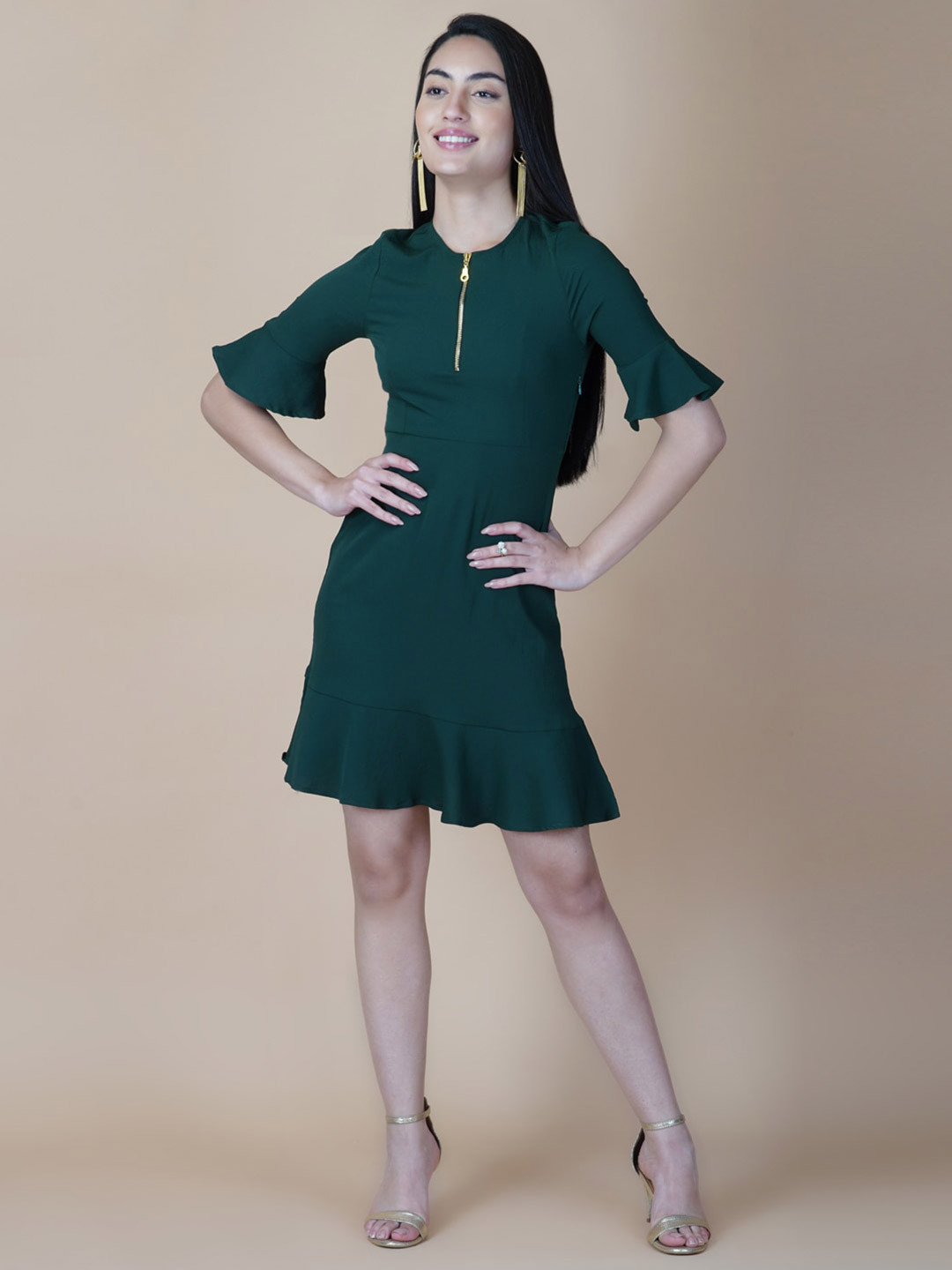 RAASSIO Bell Sleeves A-Line Dress