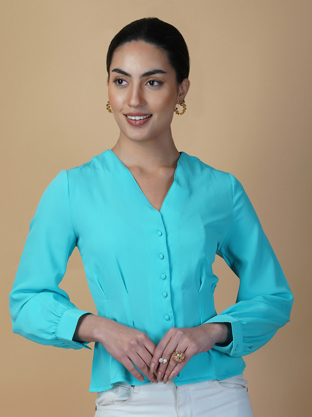 RAASSIO V-Neck Cotton Peplum Top