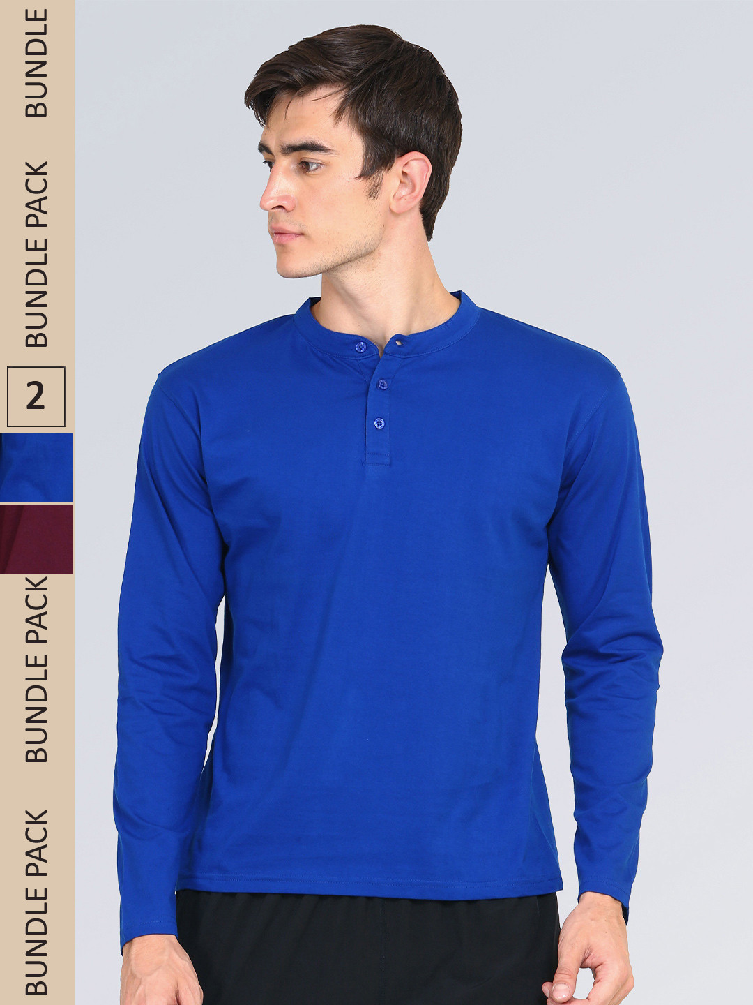 appulse Pack Of 2 Mandarin Collar Slim Fit Cotton T-shirt