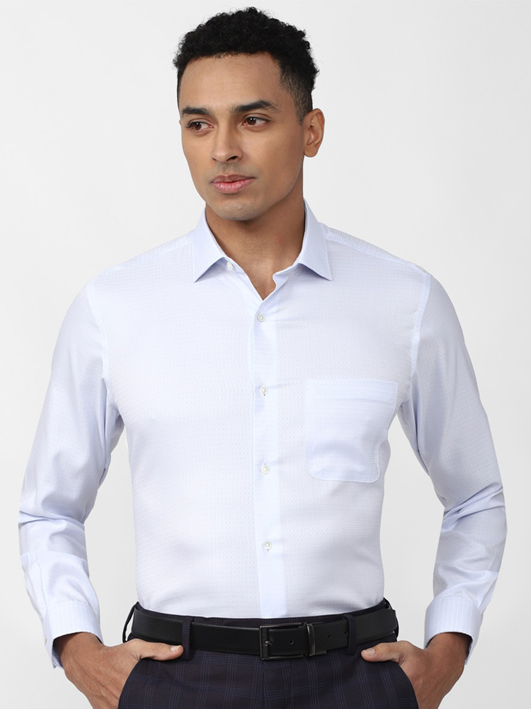 Van Heusen World Wear Men Blue Self Design Textured Formal Shirt