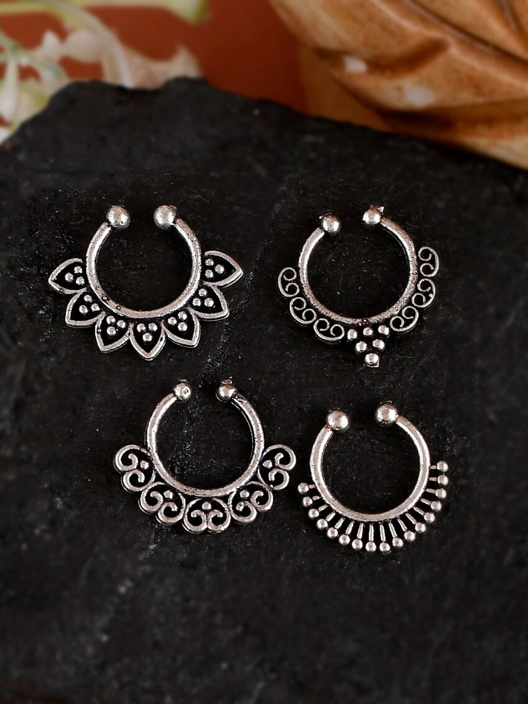 Silvermerc Designs Set Of 4 Silver-Plated Oxidized Septum Nosepin