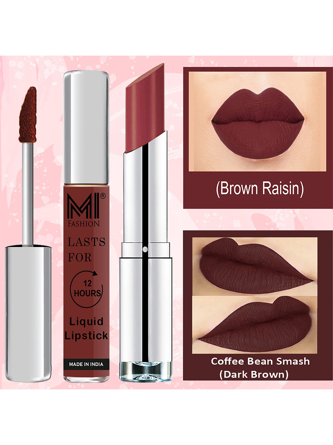 MI FASHION Set Of 2 Lips Like Velvet Liquid Lipsticks - Coffee Bean Smash, Brown Raisin