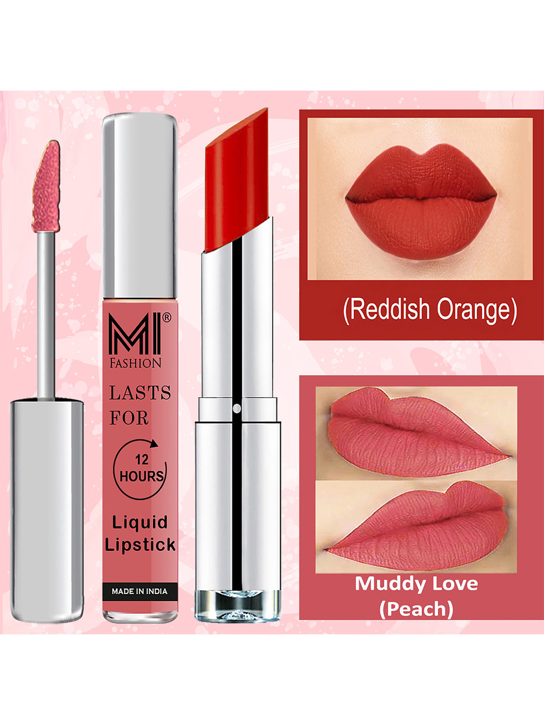 MI FASHION Bold & Beautiful Liquid Lipstick 3.5ml - 03 & Creamy Matte Lipstick 3.5g - 16