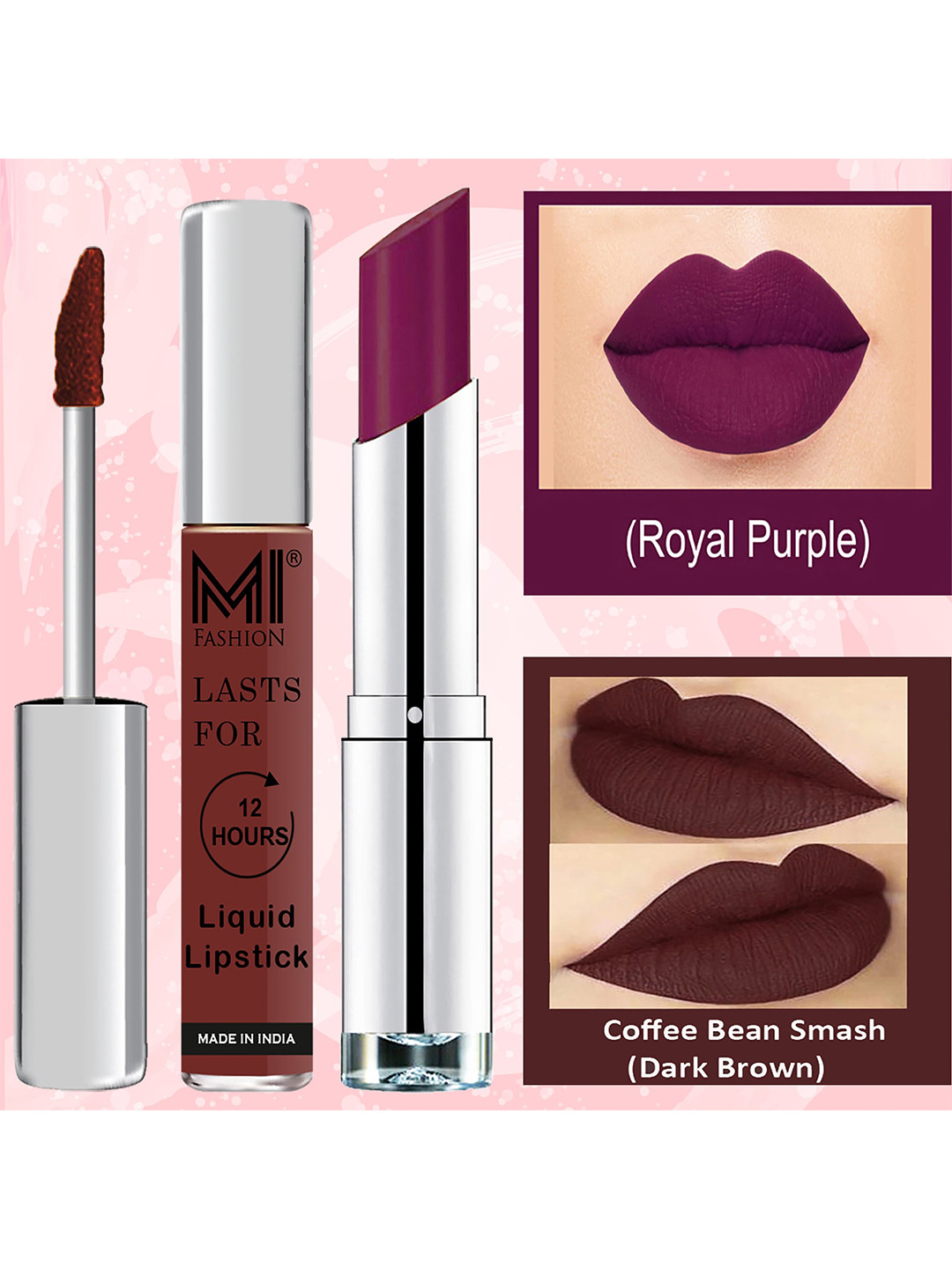 MI FASHION Set of Sultry Lips Liquid Lipstick 3.5ml - 18 & Creamy Matte Lipstick 3.5g - 12