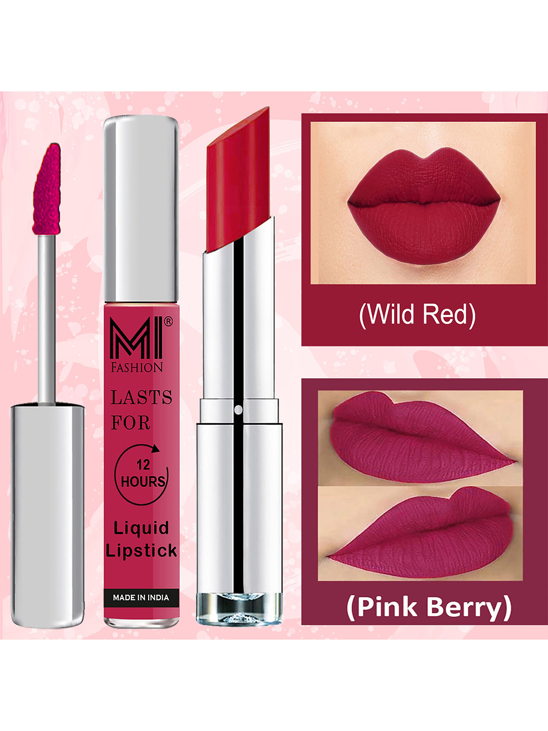 MI FASHION Lips That Pop Liquid Lipstick 3.5ml - 02 & Creamy Matte Lipstick 3.5g - 13