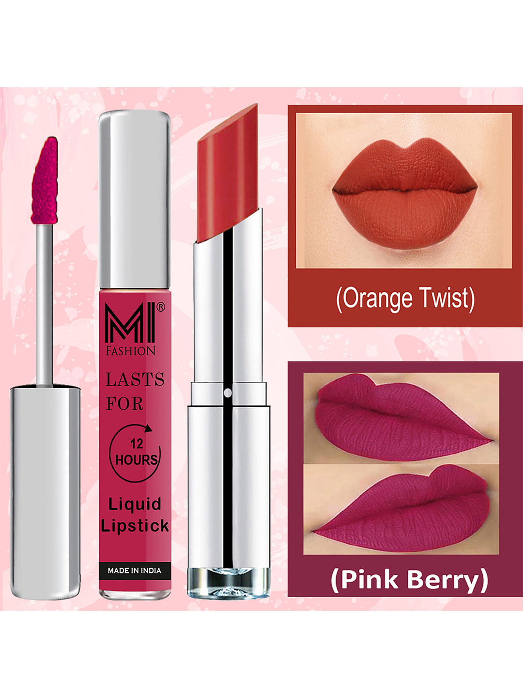 MI FASHION Matte & Moist Liquid Lipstick 3.5ml - 02 & Creamy Matte Lipstick 3.5g - 07
