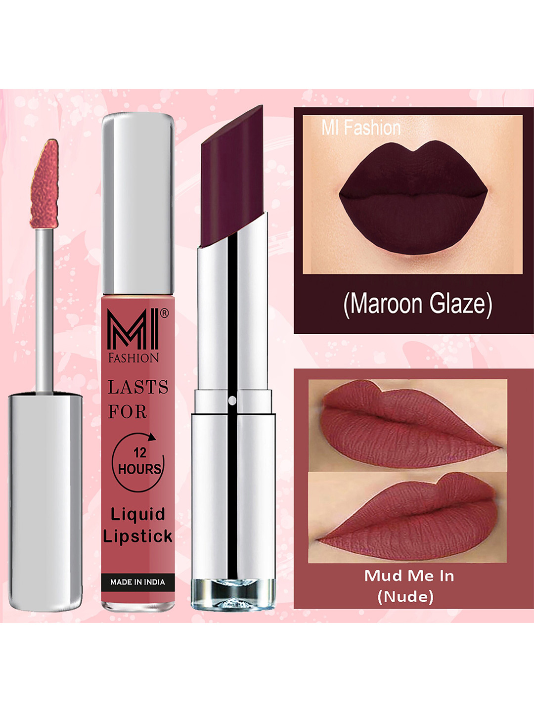 MI FASHION Lips That Pop Liquid Lipstick 3.5ml - 12 & Creamy Matte Lipstick 3.5g - 06