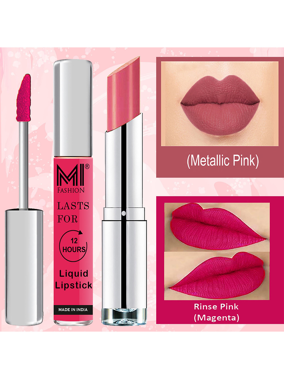 MI FASHION Bold & Beautiful Liquid Lipstick 3.5ml - 05 & Creamy Matte Lipstick 3.5g - 08