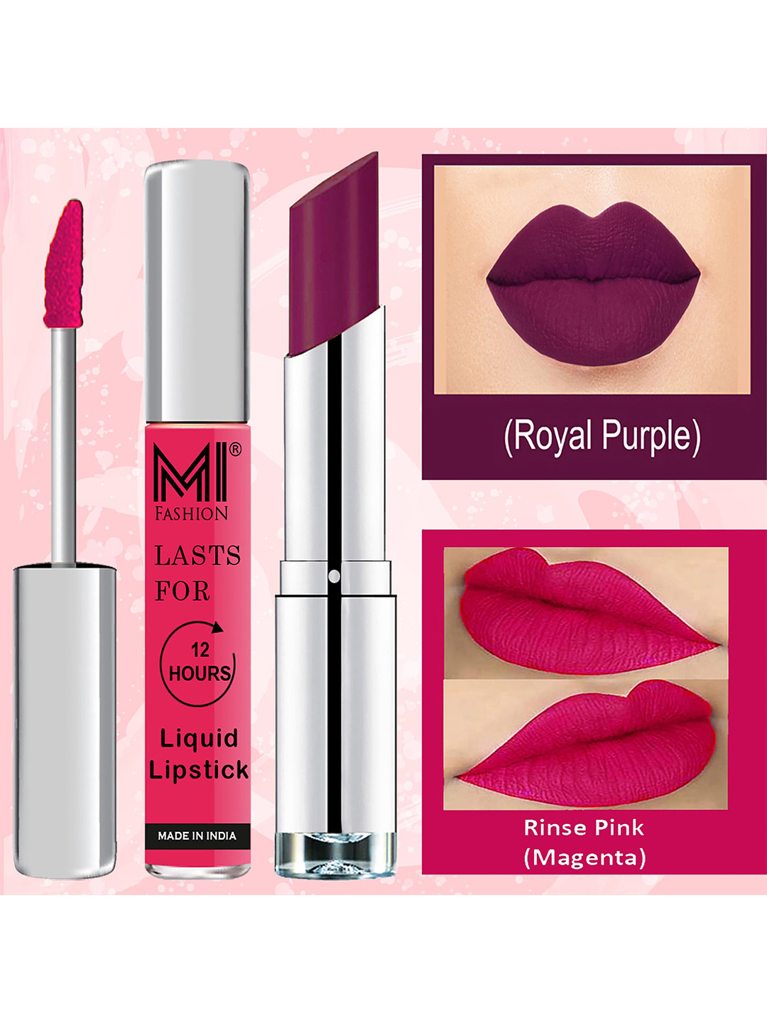 MI FASHION Set of Lip Drama Liquid Lipstick 3.5ml - 05 & Creamy Matte Lipstick 3.5g - 12
