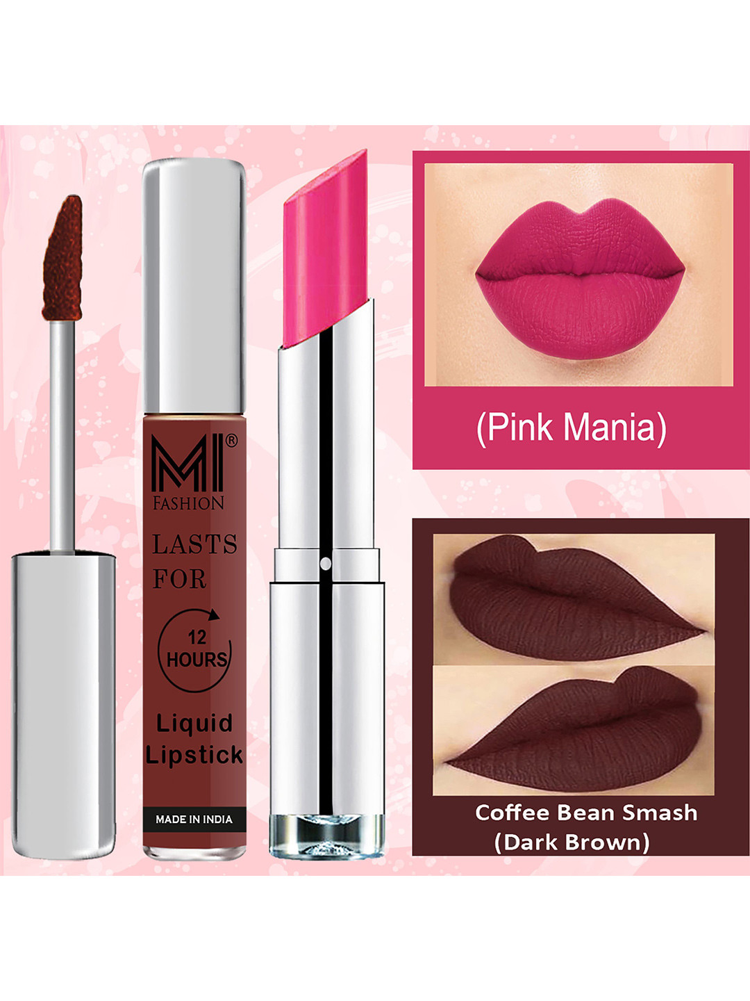 MI FASHION Set of Glam Lips Liquid Lipstick 3.5ml - 18 & Creamy Matte Lipstick 3.5g - 17