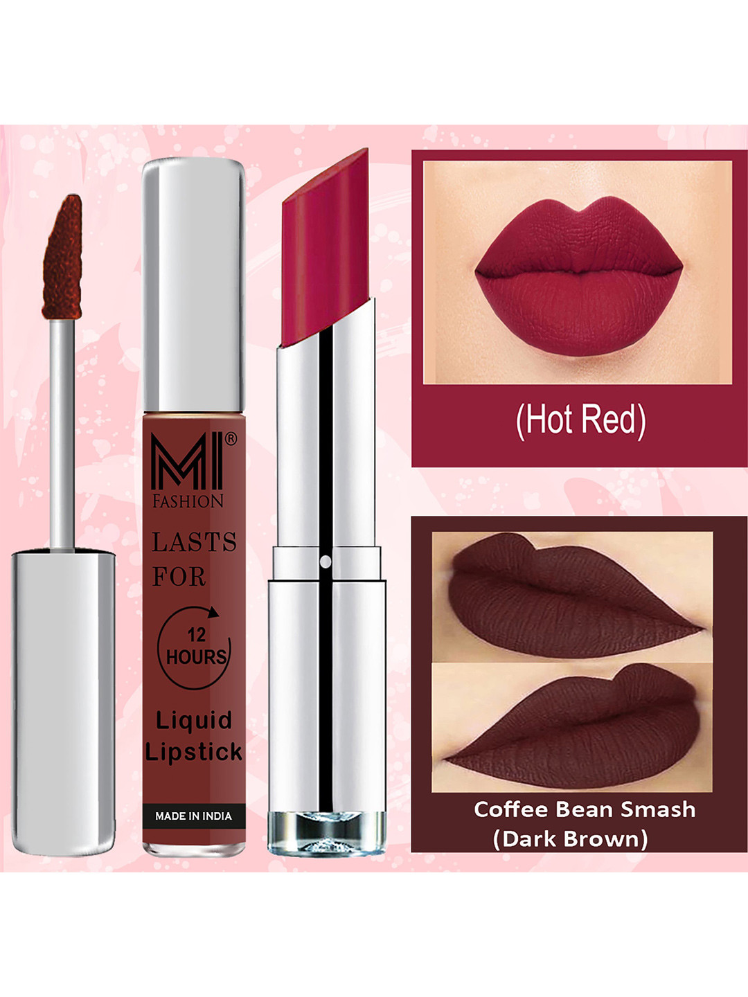 MI FASHION Set of Lip Romance Liquid Lipstick 3.5ml - 18 & Creamy Matte Lipstick 3.5g - 11