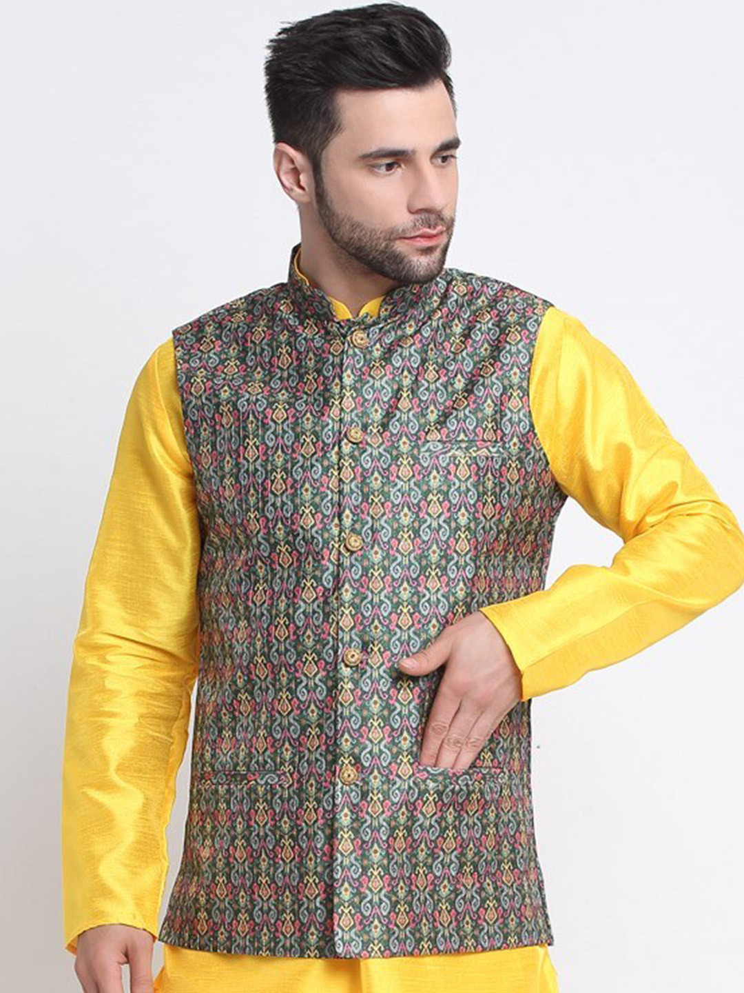 KRAFT INDIA Printed Mandarin Collar Ethnic Nehru Jacket