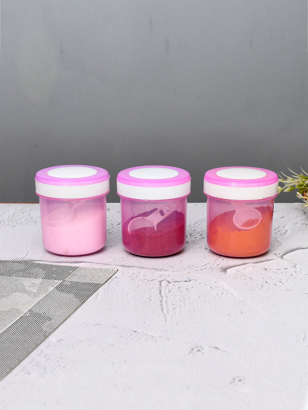 Kuber industries Pink Plastic Dishwasher Safe 6 Piece Screw Top Canister-350ml