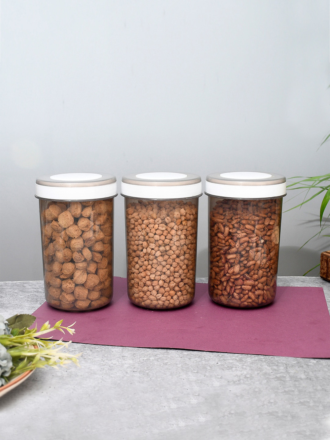 Kuber industries Grey Plastic Dishwasher Safe 6 Piece Screw Top Canister-500ml