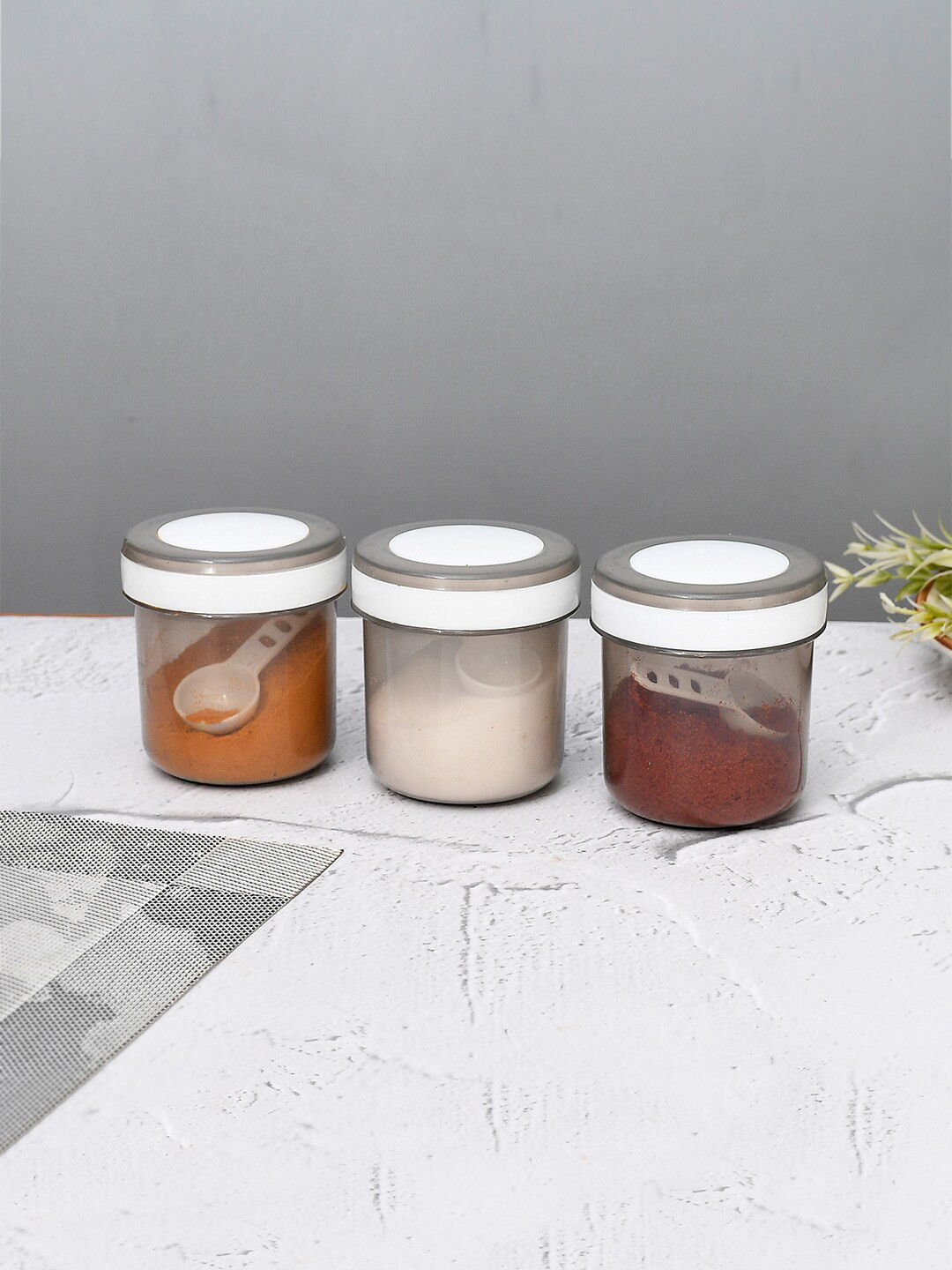 Kuber industries Grey Plastic Dishwasher Safe 9 Piece Screw Top Canister-350ml