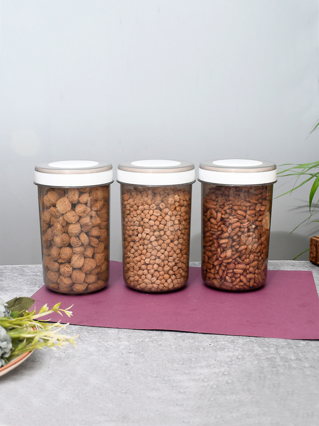 Kuber industries Grey Plastic Dishwasher Safe 6 Piece Screw Top Canister-1.5L