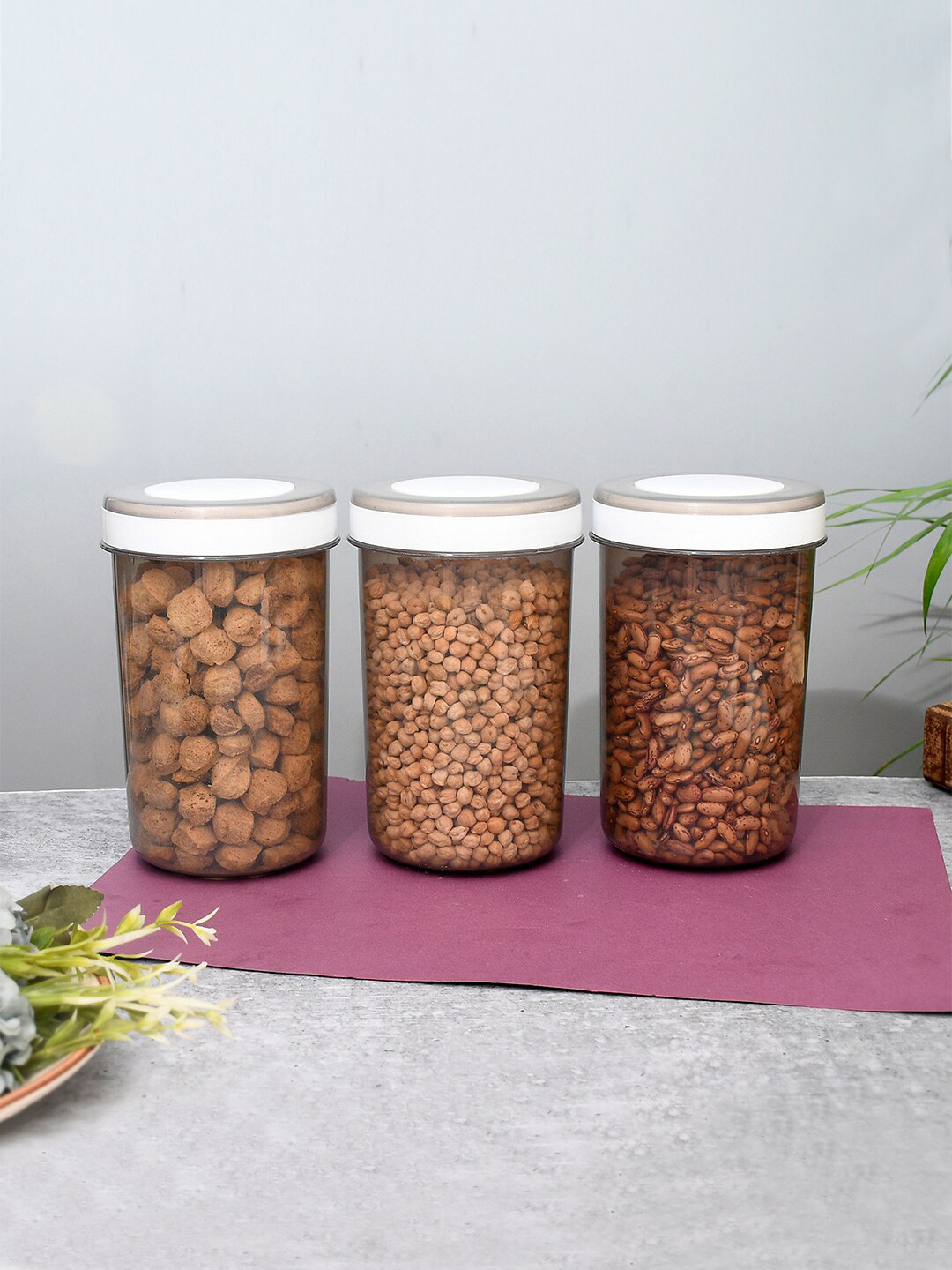 Kuber industries Grey Plastic Dishwasher Safe 3 Piece Screw Top Graduated Container-1.5L