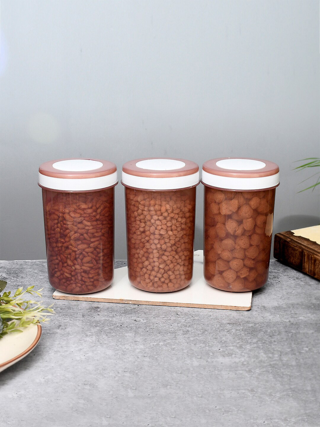 Kuber industries Brown Plastic Dishwasher Safe 6 Piece Screw Top Graduated Container-1.5L