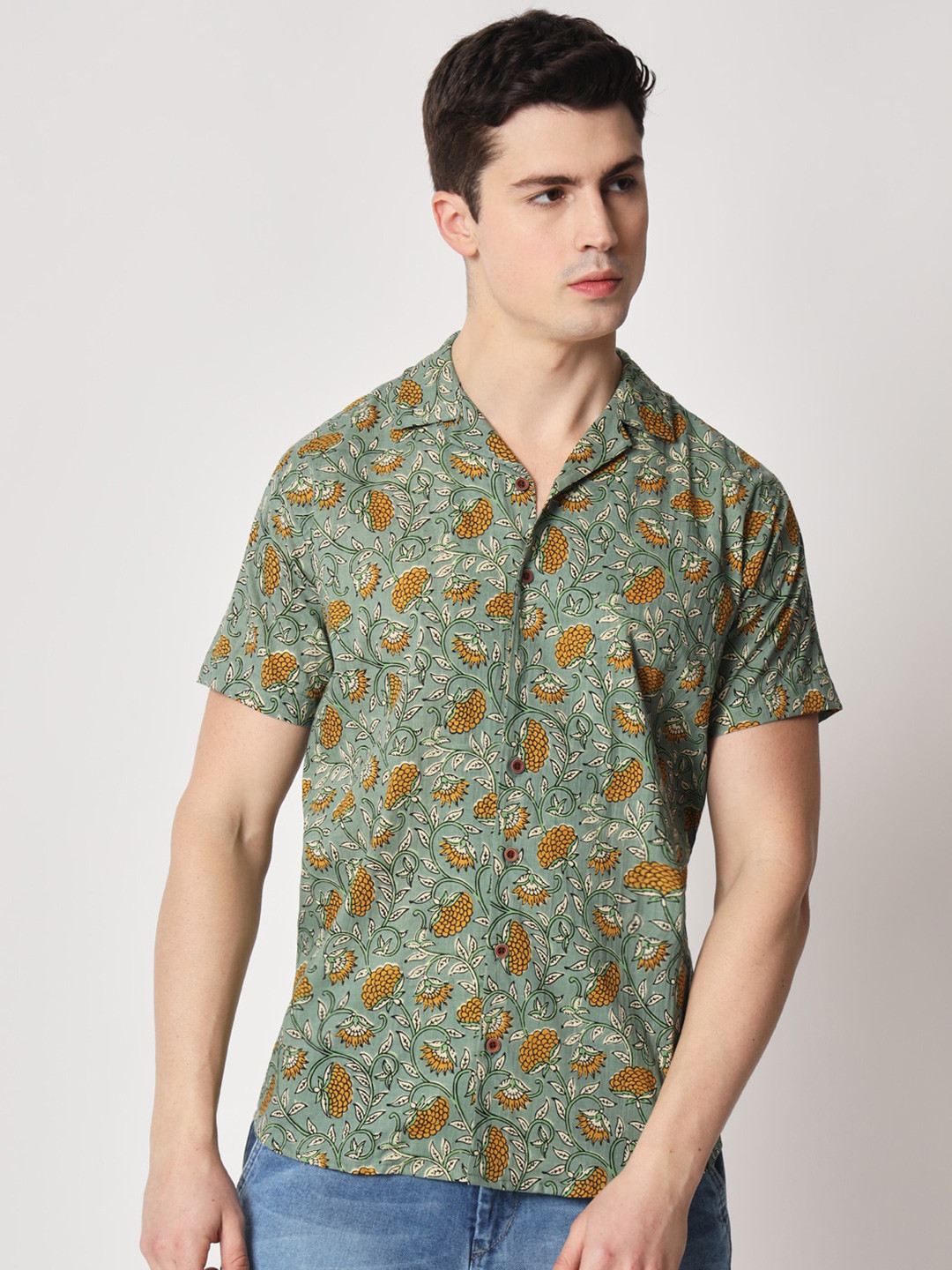 Firangi Yarn Classic Floral Printed Casual Cotton Shirt