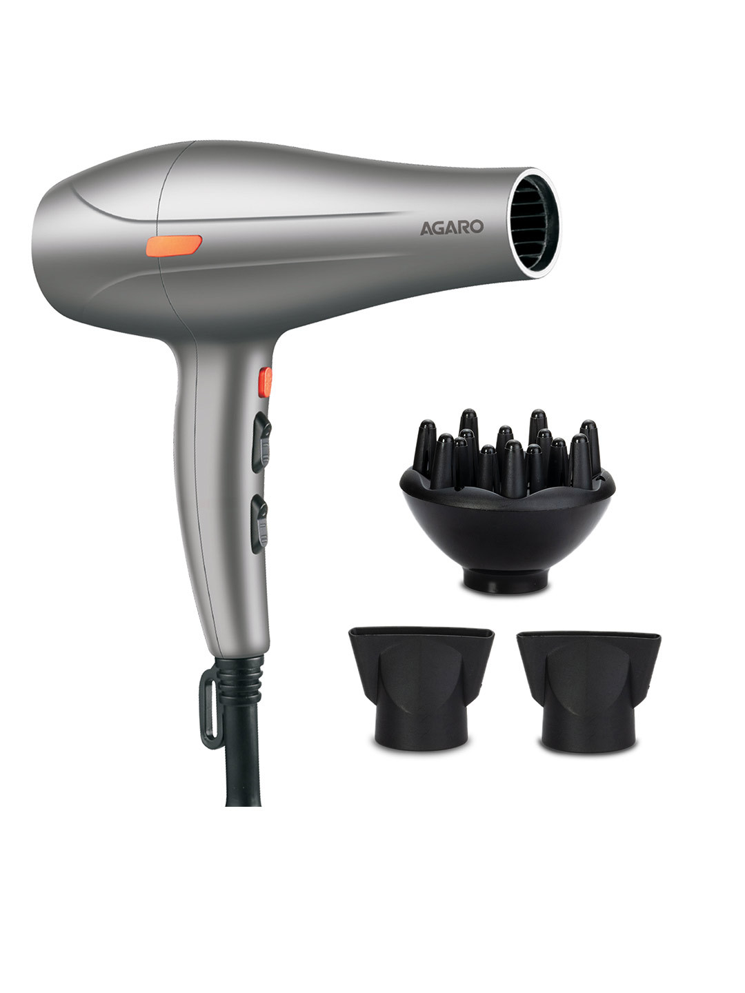 Agaro HD-1124 2400Watt AC Motor Professional Hair Dryer with Diffuser - Silver-Toned