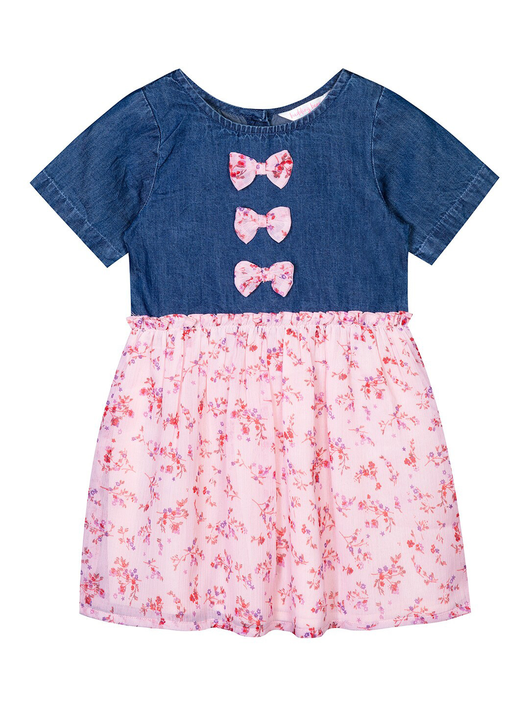 Budding Bees Girls Floral Denim A-Line Dress