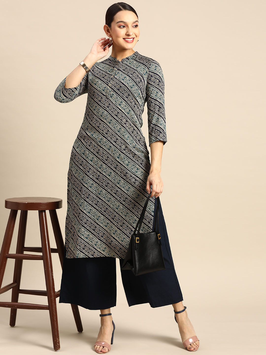 Anouk Bandhani Printed Foil Print Straight Kurta