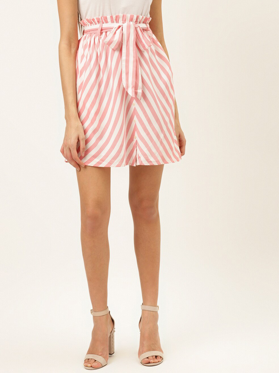 The Dry State Pink & White Striped Above Knee Skirt