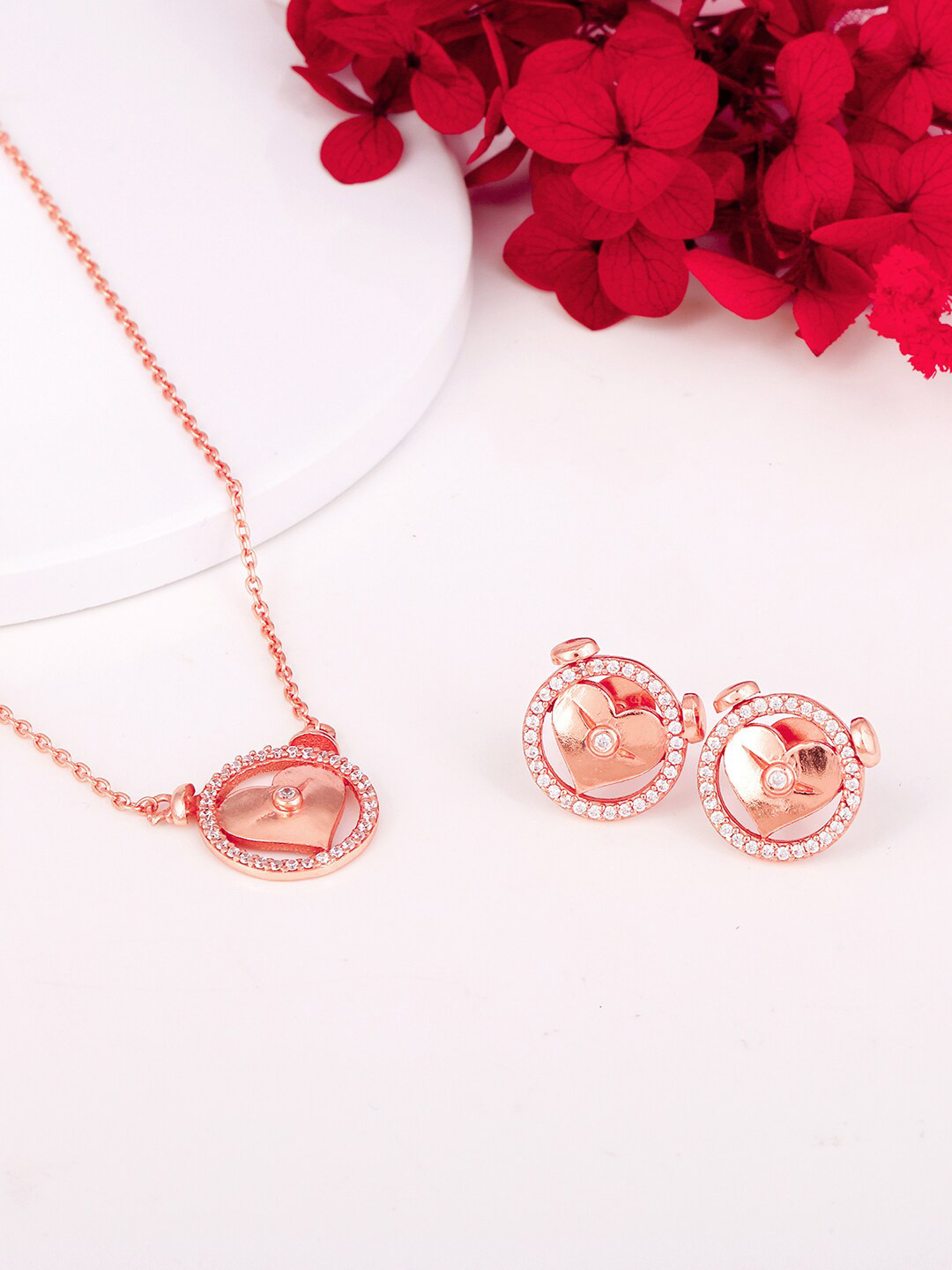 GIVA 925 Sterling Silver & Rose Gold-Plated CZ Studded Pendant and Earrings