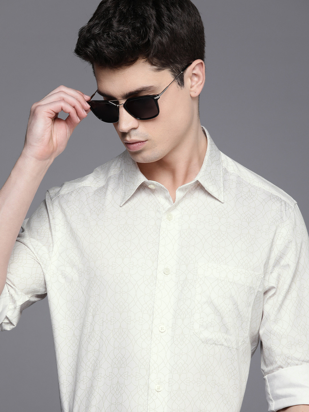 Louis Philippe Ethnic Motifs Printed Classic Pure Cotton Formal Shirt