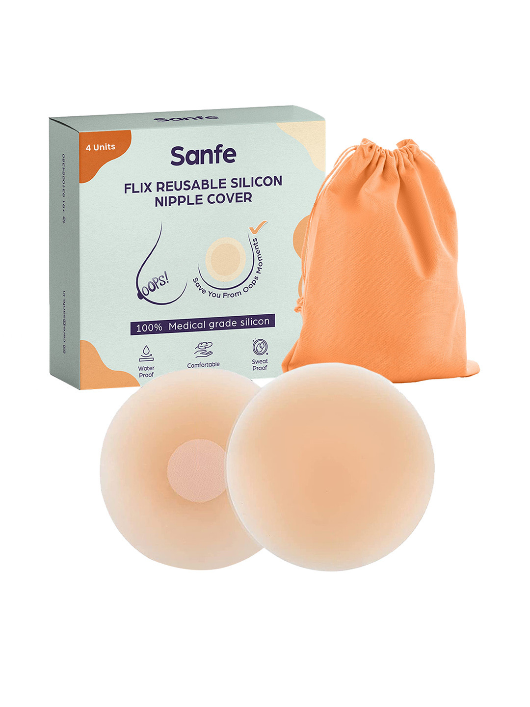 Sanfe Flix Reusable Silicone Skin-Friendly Nipple Covers  - 4 Pcs