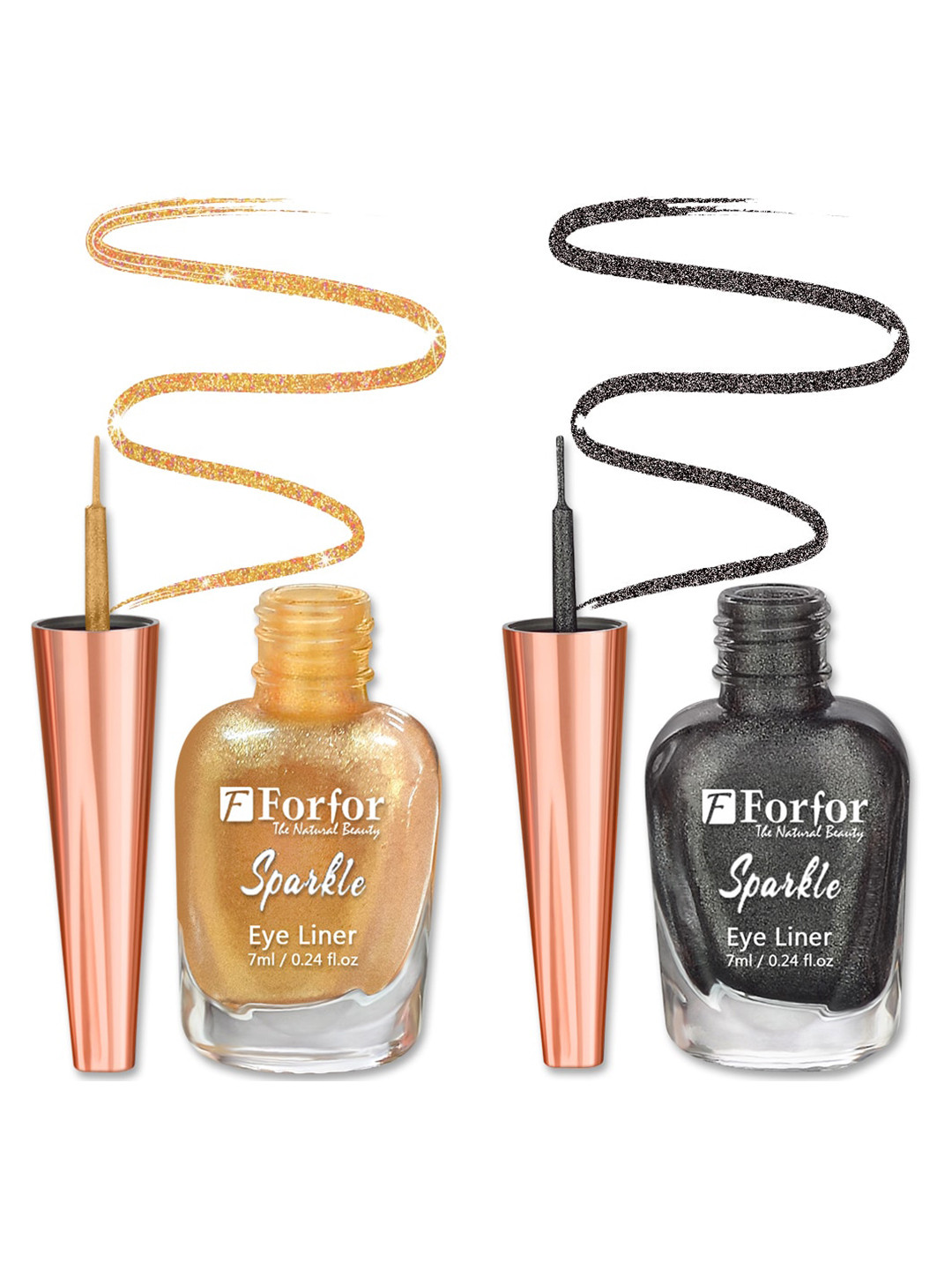 FORFOR Sparkle Set Of 2 Liquid Glitter Eyeliners 7 ml Each - Grey 02 & Golden 04