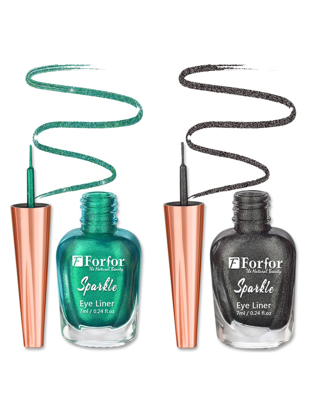 FORFOR Sparkle Set Of 2 Liquid Glitter Eyeliners 7 ml Each - Grey 02 & Green 03
