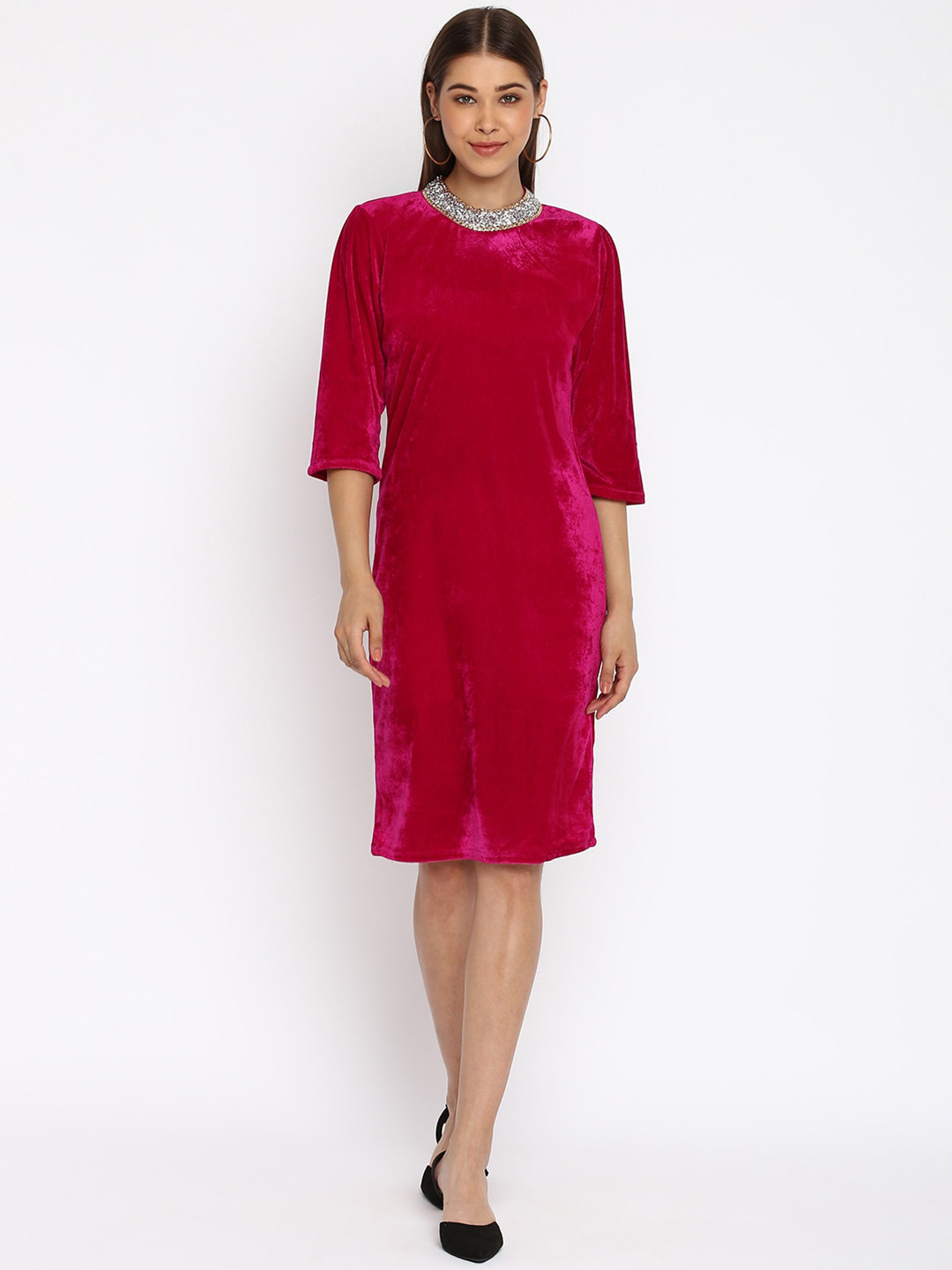 Mayra Embellished Detail Velvet Sheath Dress
