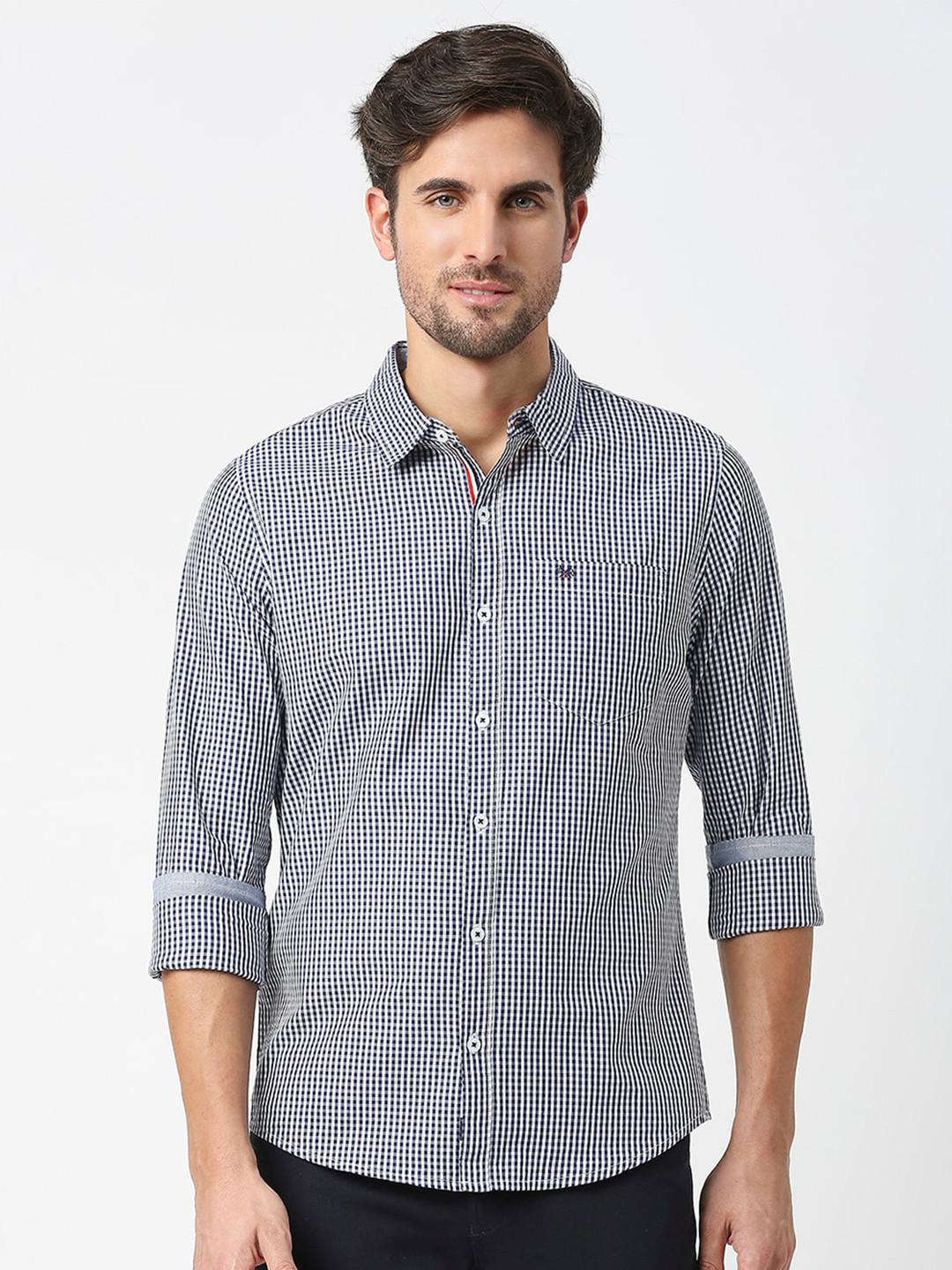 Thomas Scott Micro Checked Smart Slim Fit Casual Pure Cotton Shirt