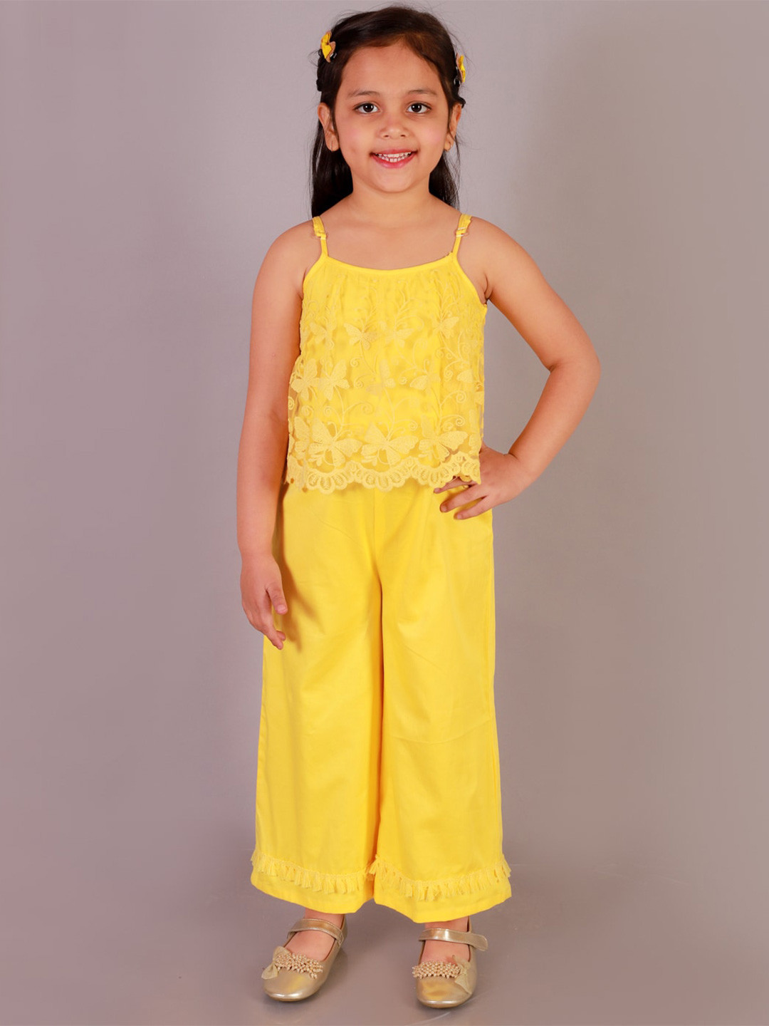 LIL DRAMA Girls Self Design Sleeveless Basic Jumpsuit
