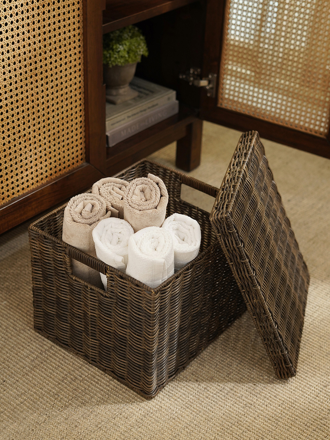 Pure Home and Living Brown Textured Bamboo Laundry Bag