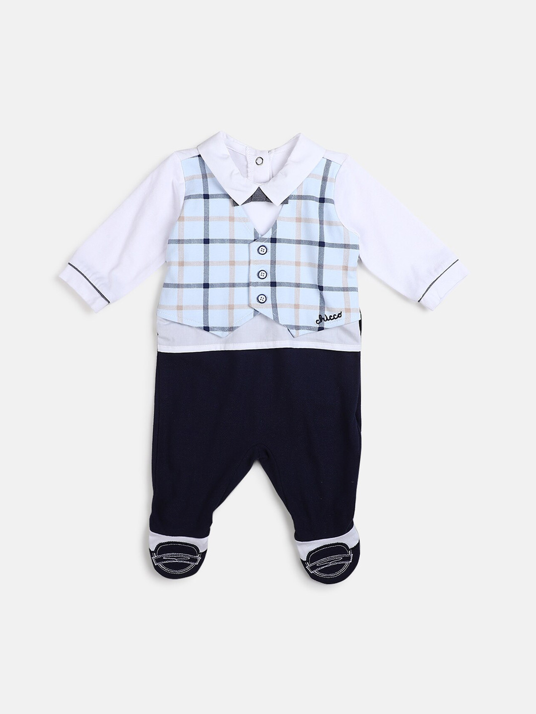 Chicco Infant Boys Checked Nappy Opening Body Suit