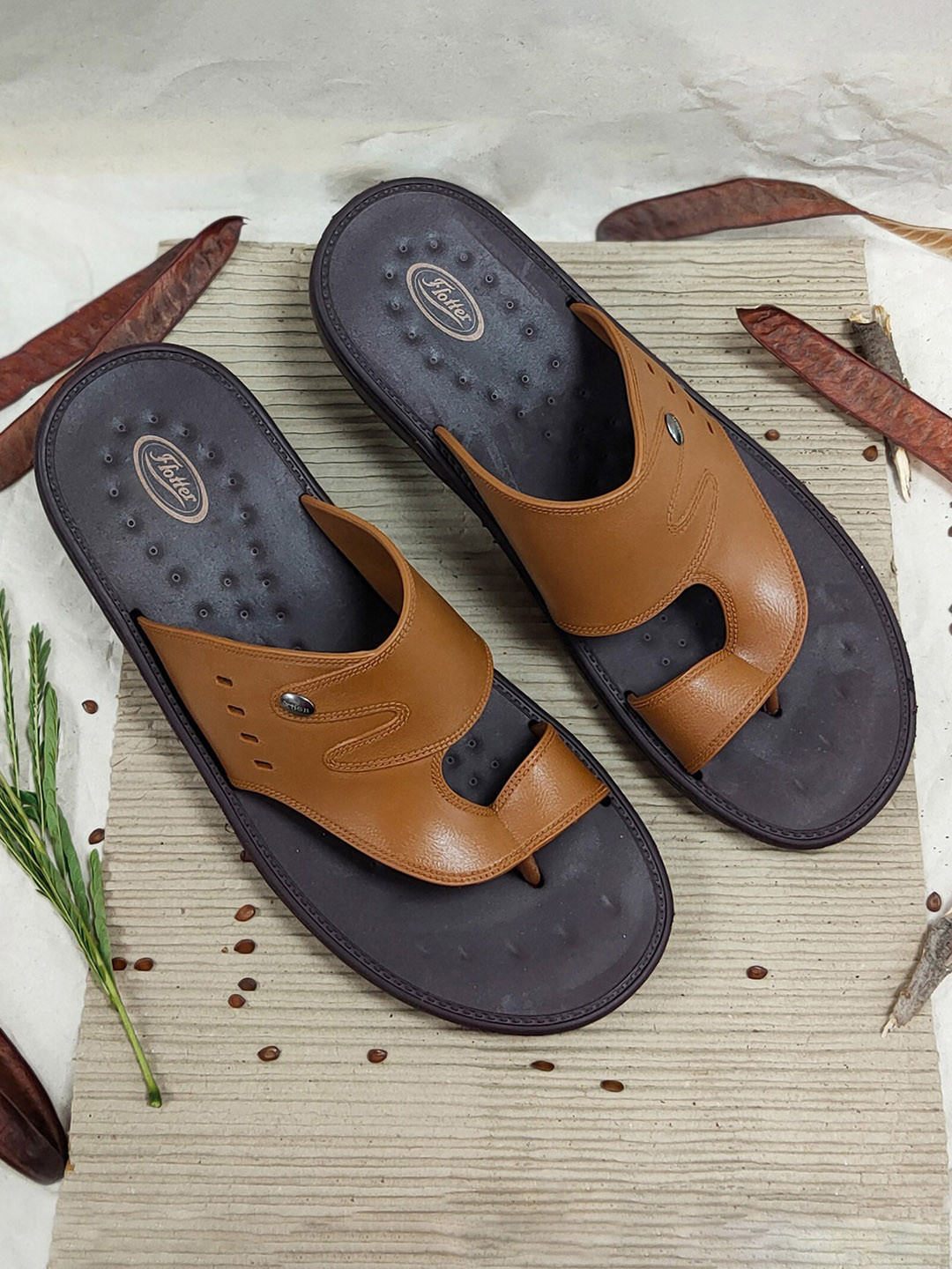 Action Plus Men Tan & Black Slippers