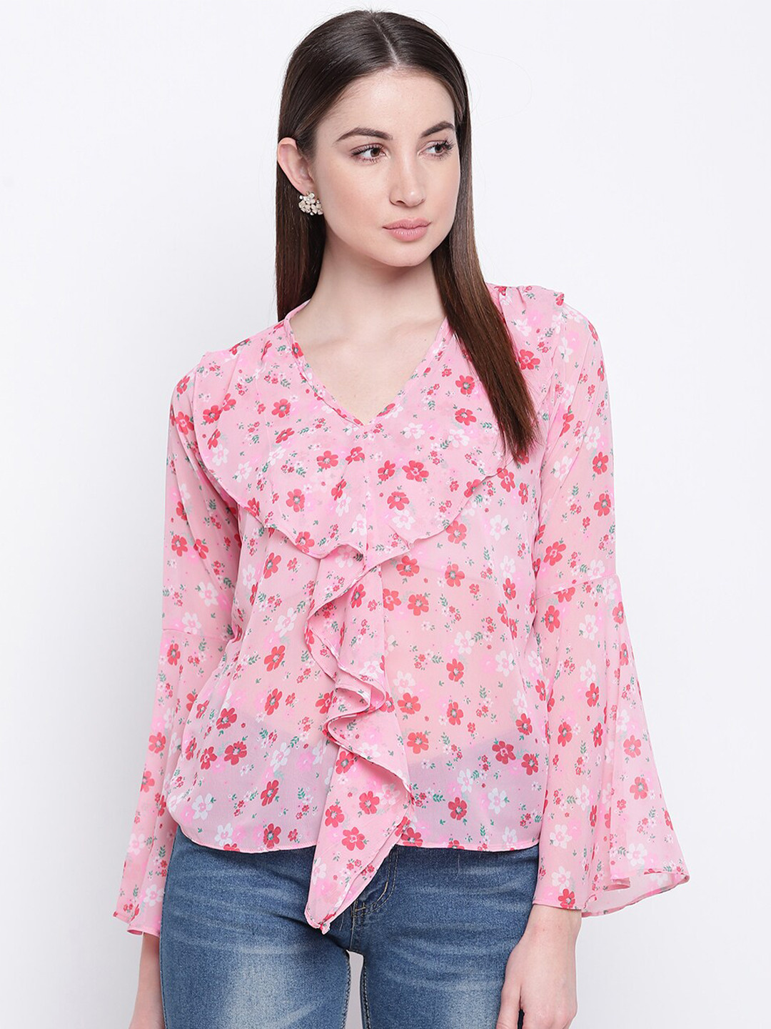 Mayra V-Neck Floral Print Ruffle Top