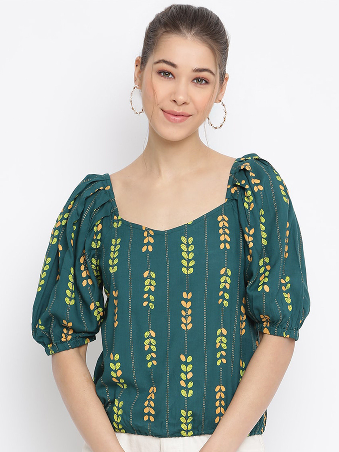 Mayra Striped Square Neck Puff Sleeves Top