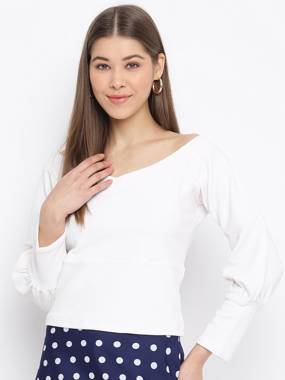 Mayra Cuffed Sleeves V-Neck Top