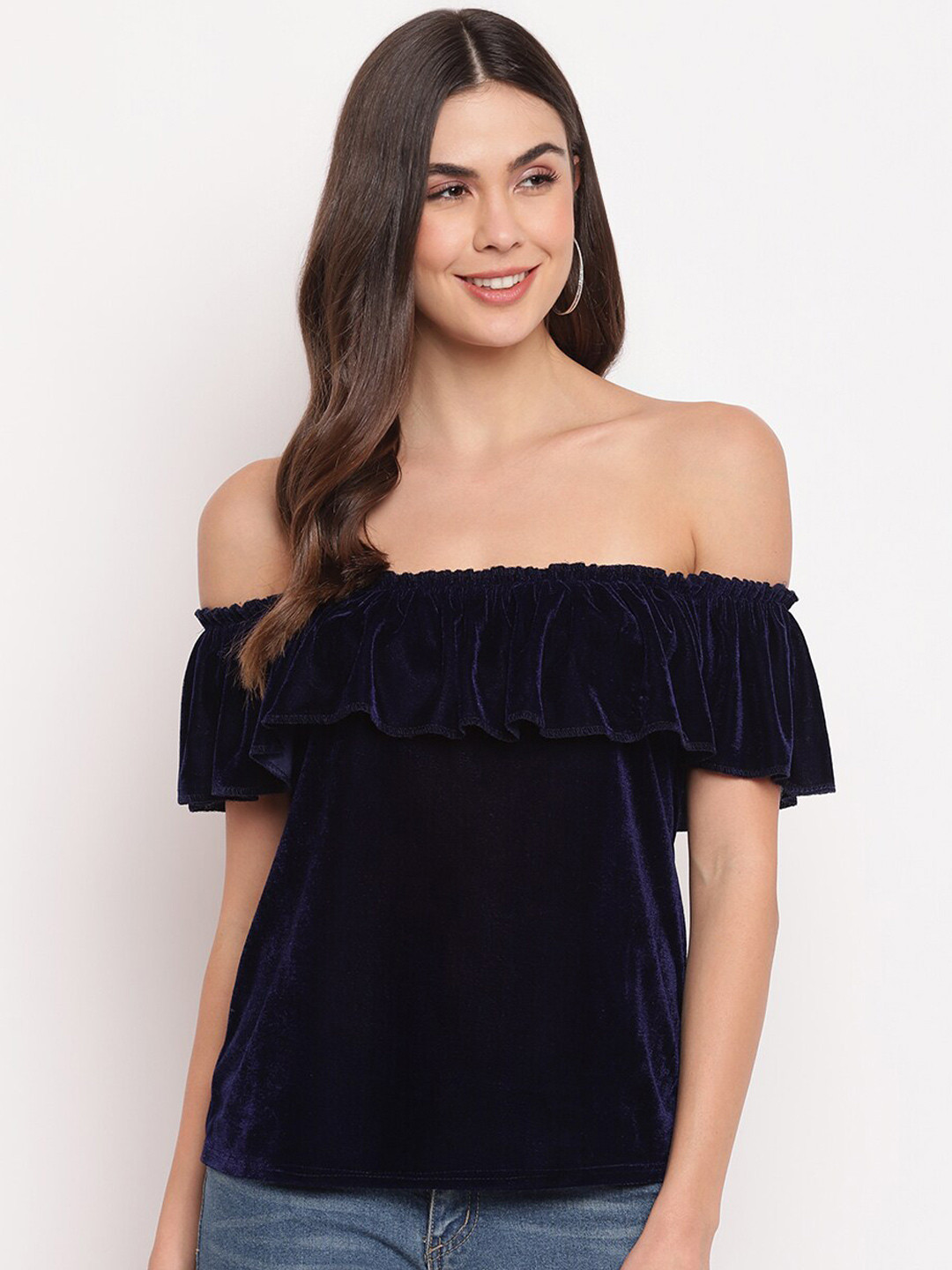 Mayra Off-Shoulder Velvet Bardot Top