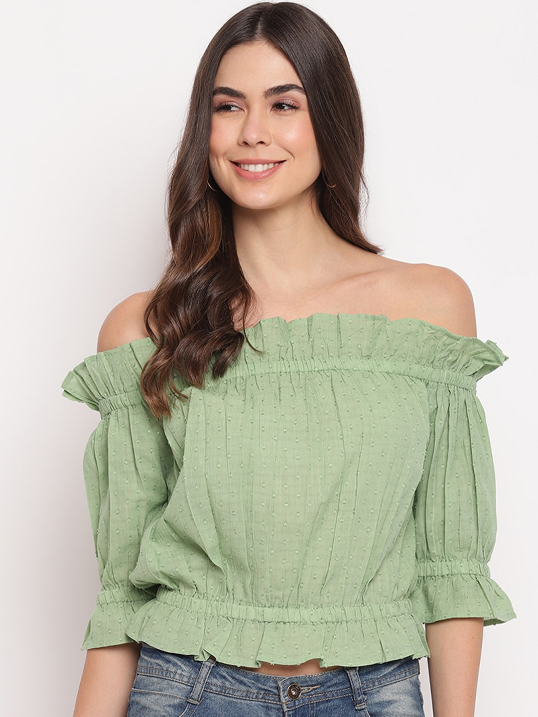 Mayra Off-Shoulder Pure Cotton Bardot Crop Top