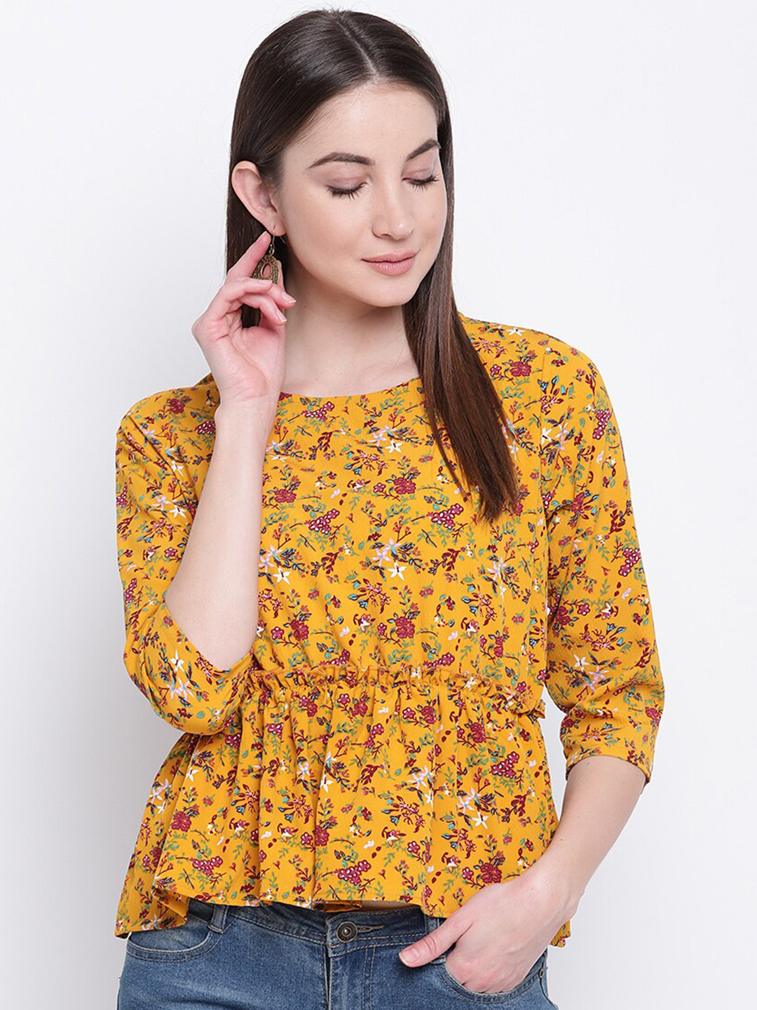 Mayra Floral Printed Gathered A-Line Top