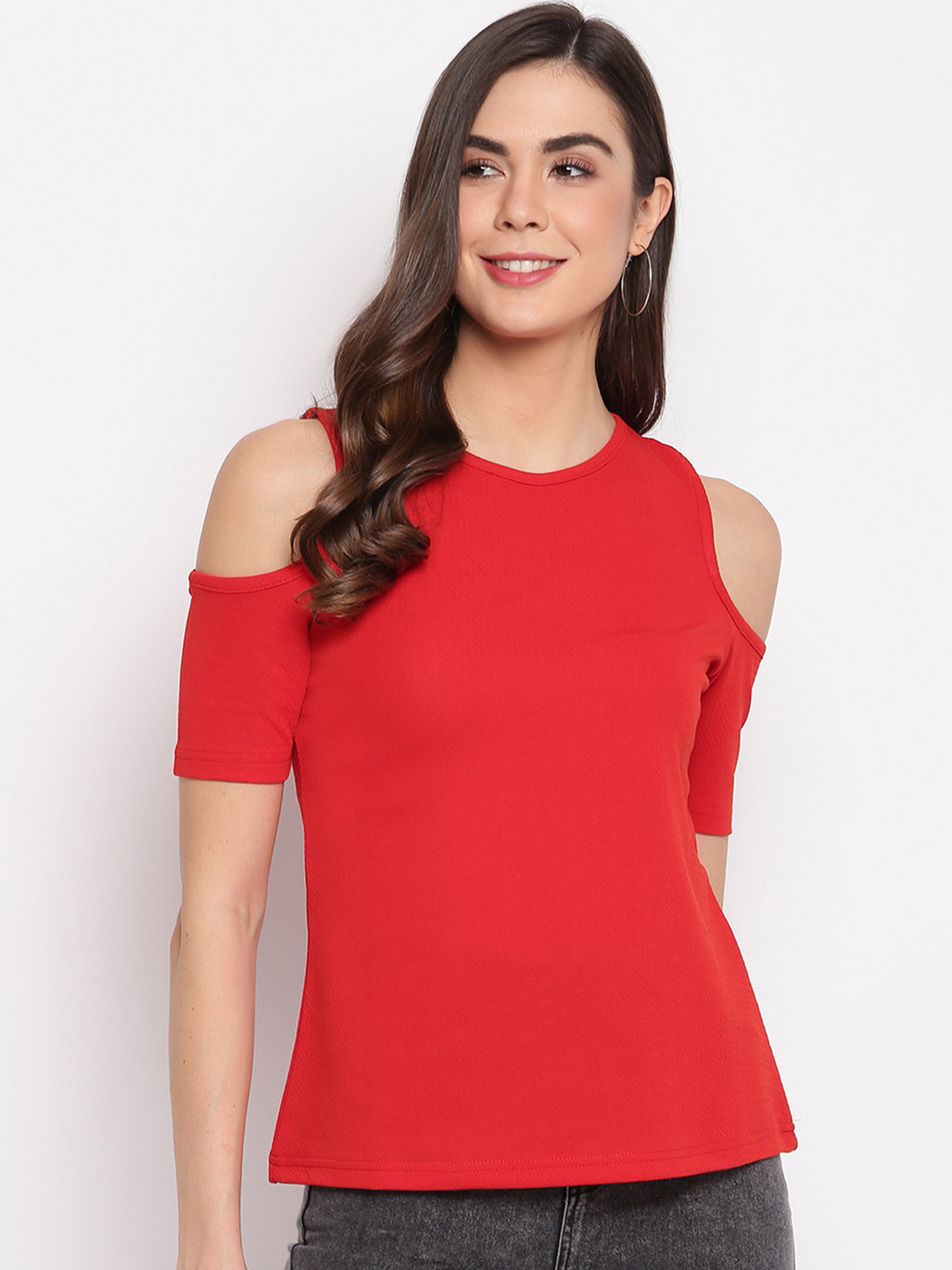 Mayra Round Neck Cold-Shoulder Regular Top