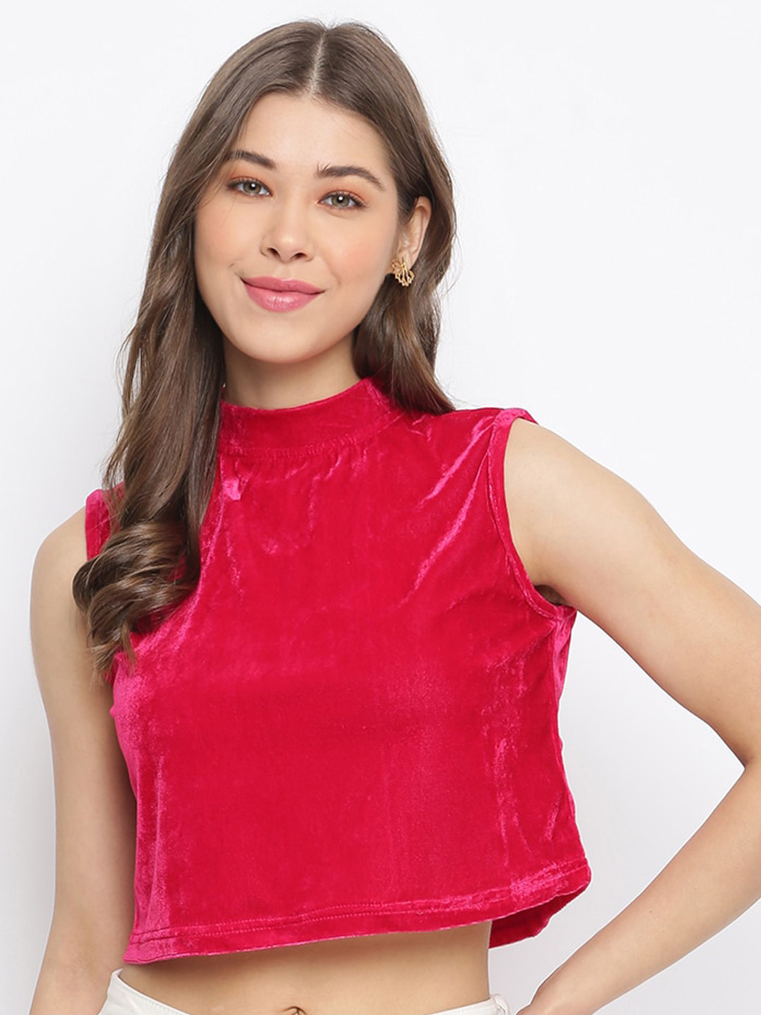 Mayra High Neck Velvet Crop Top